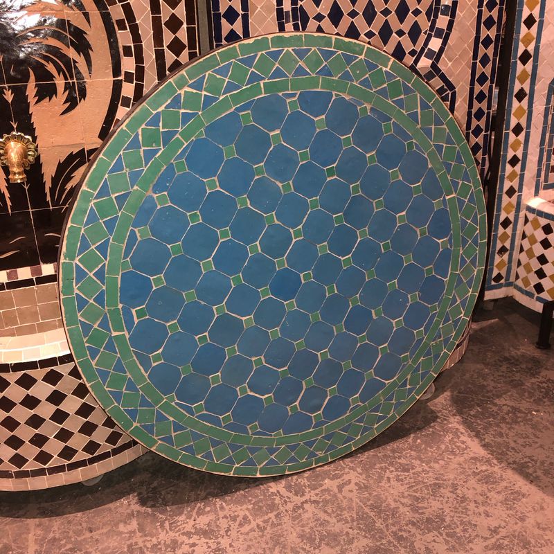 Marokkaanse Mozaiek tafel (blad) 70 cm Turqouise blauw- Appelgroen Handgemaakt