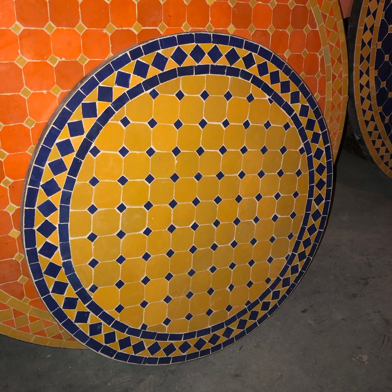 Marokkaanse Mozaiek tafel (blad) 70 cm Geel-Blauw Handgemaakt