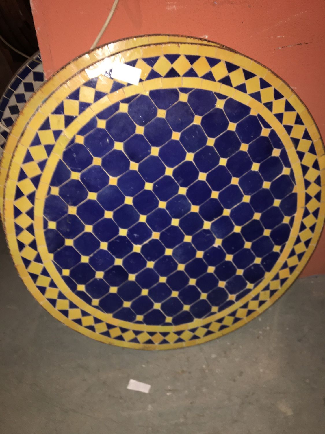 Marokkaanse Mozaiek tafel (blad) 70 cm Blauw-Geel Handgemaakt