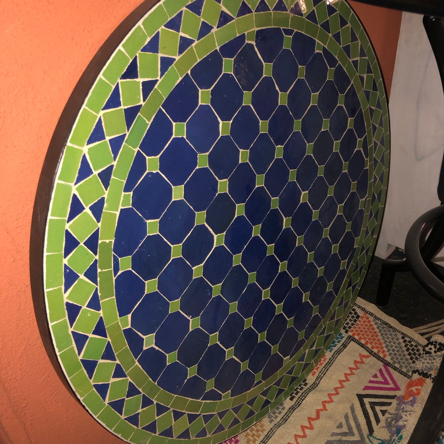 Marokkaanse Mozaiek tafel (blad) 70 cm Blauw-Appelgroen Handgemaakt