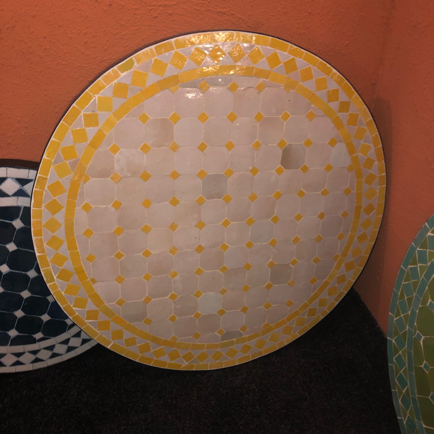 Marokkaanse Mozaiek tafel (blad) 70 cm Creme-Geel Handgemaakt