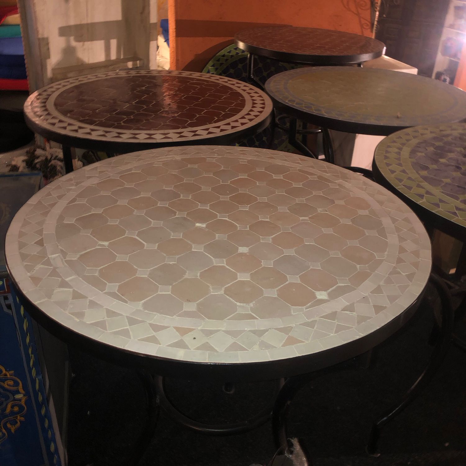Marokkaanse Mozaiek tafel (blad) 70 cm Creme-Wit Handgemaakt