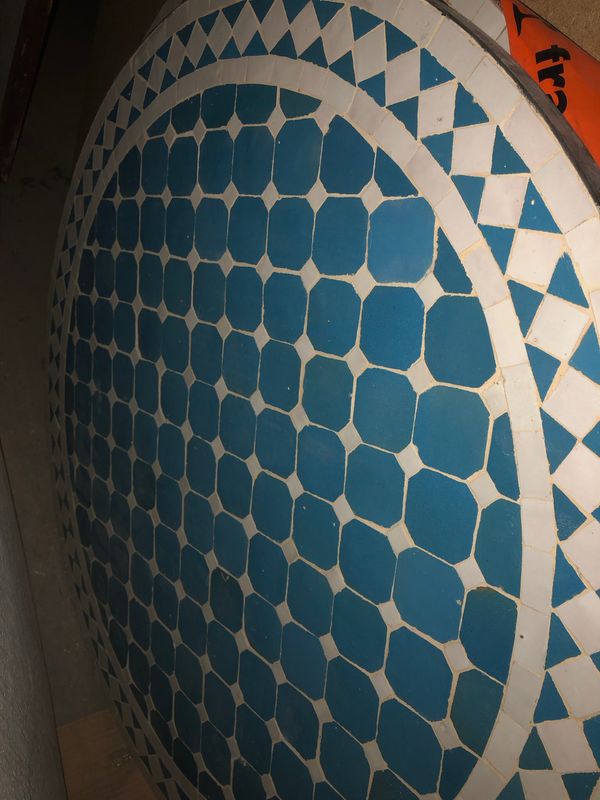 Marokkaanse Mozaiek tafel (blad) 80 cm Turqouiseblauw-Wit Handgemaakt