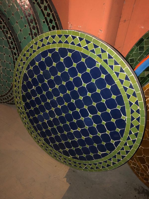 Marokkaanse Mozaiek tafel (blad) 80 cm Blauw-Appelgroen Handgemaakt