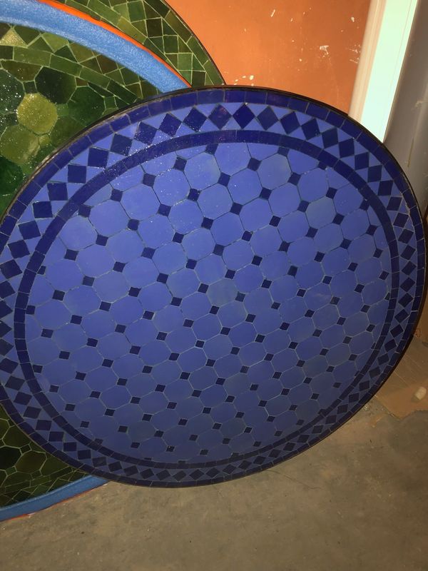 Marokkaanse Mozaiek tafel (blad) 80 cm Lichtblauw-Blauw Handgemaakt