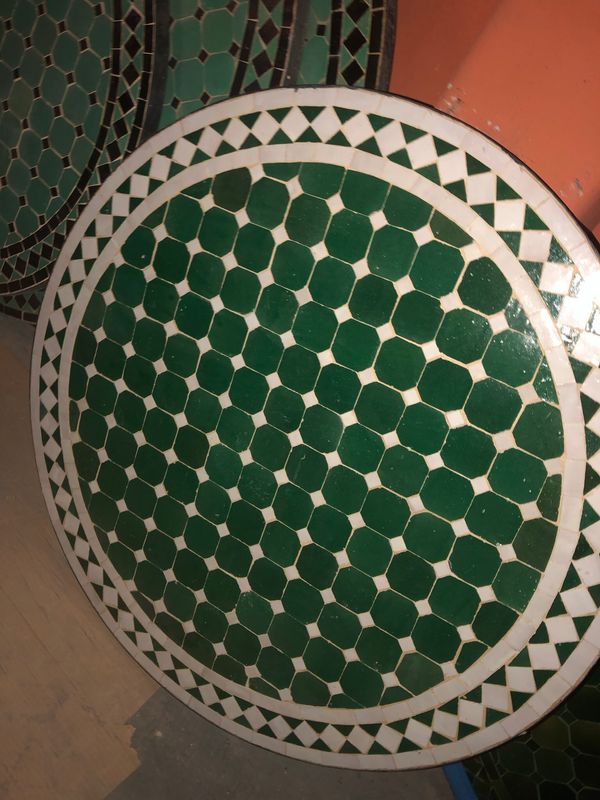 Marokkaanse Mozaiek tafel (blad) 80 cm Groen-Wit Handgemaakt
