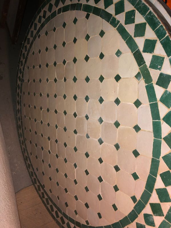 Marokkaanse Mozaiek tafel (blad) 80 cm Creme-groen 2 Handgemaakt