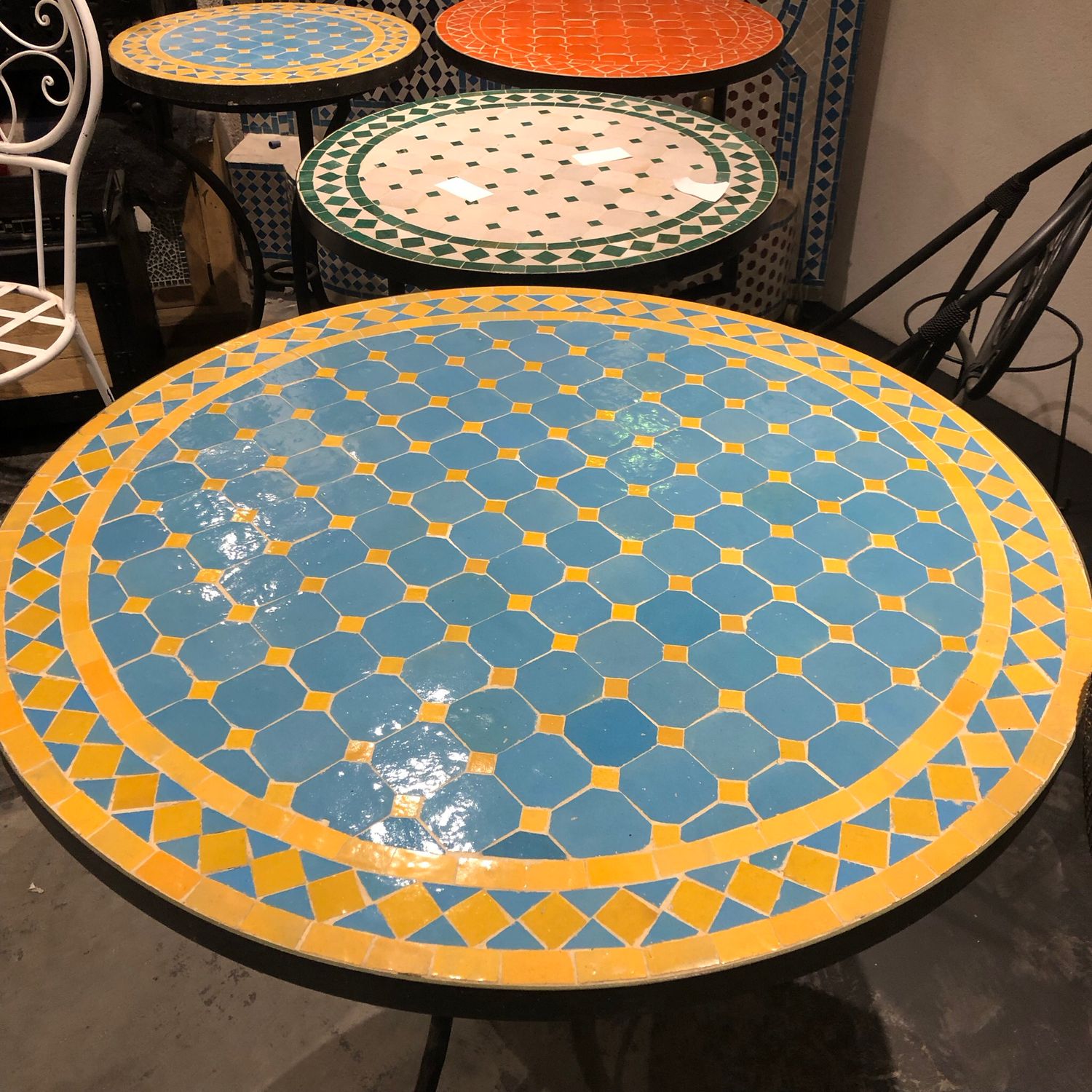 Marokkaanse Mozaiek tafel (blad) 80 cm Turqouise blauw-Geel Handgemaakt