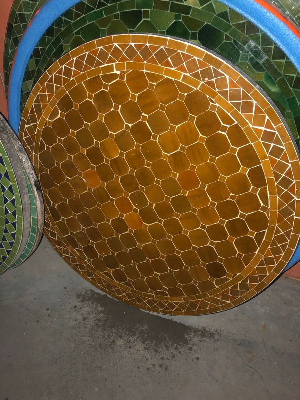 Marokkaanse Mozaiek tafel (blad) 80 cm Honey Bruin Uni Handgemaakt