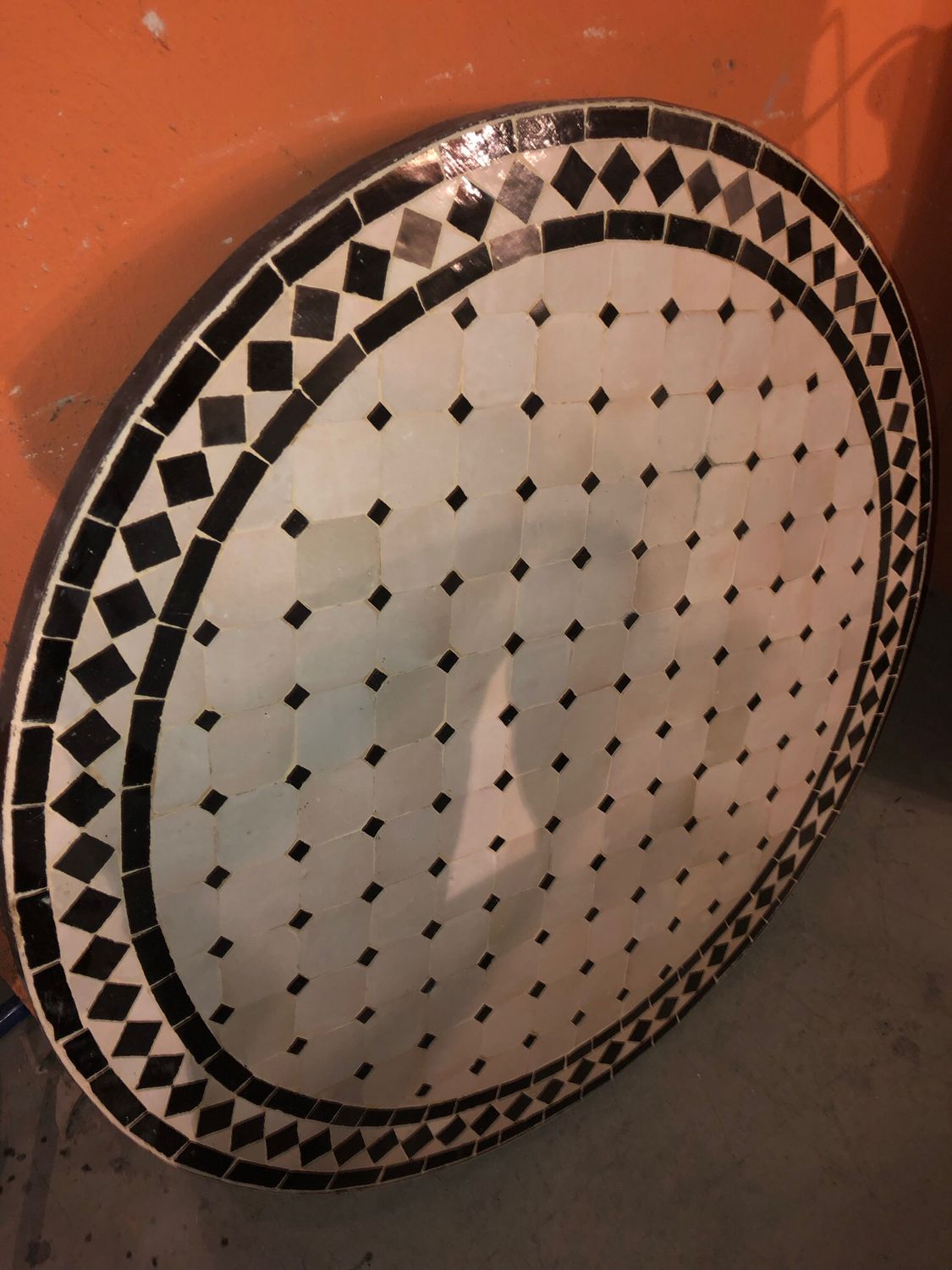 Marokkaanse Mozaiek tafel (blad) 80 cm Wit-Zwart Handgemaakt
