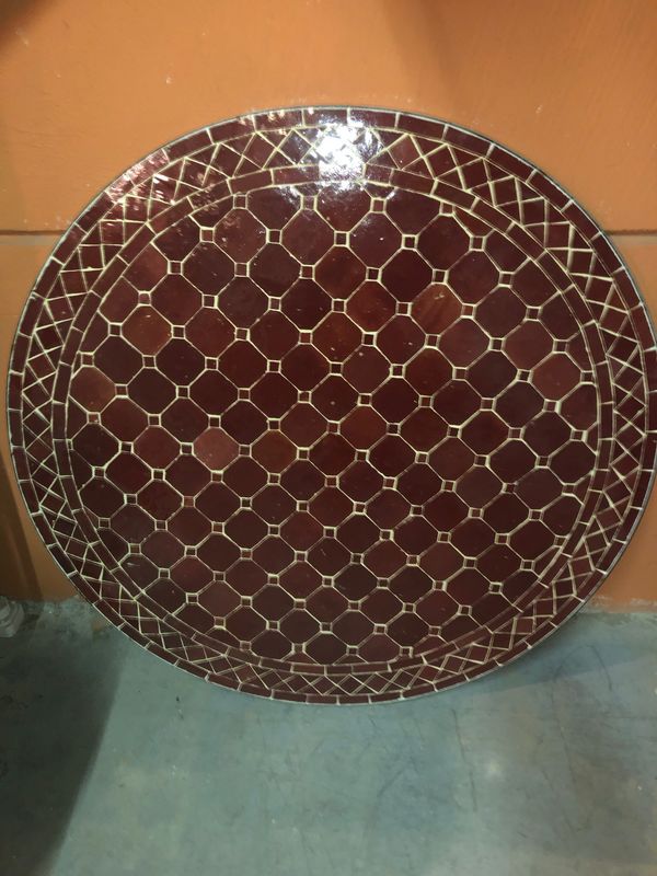Marokkaanse Mozaiek tafel (blad) 80 cm Bordeaux rood Uni Handgemaakt