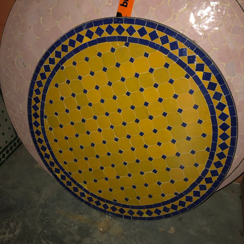 Marokkaanse Mozaiek tafel (blad) 80 cm Geel-Blauw Handgemaakt