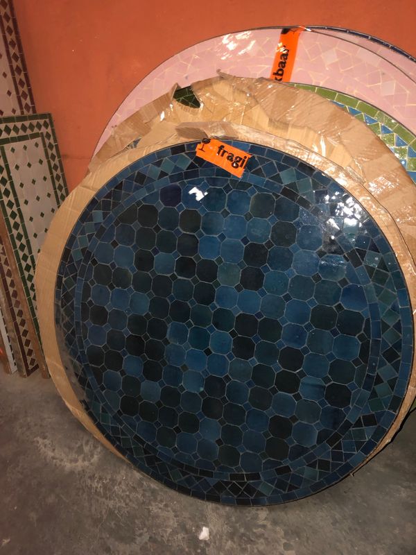 Marokkaanse Mozaiek tafel (blad) 80 cm Petrolblauw Uni Handgemaakt