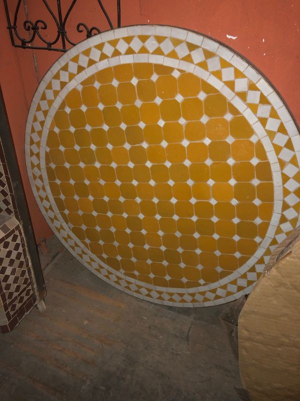 Marokkaanse Mozaiek tafel (blad) 80 cm Geel-Wit Handgemaakt