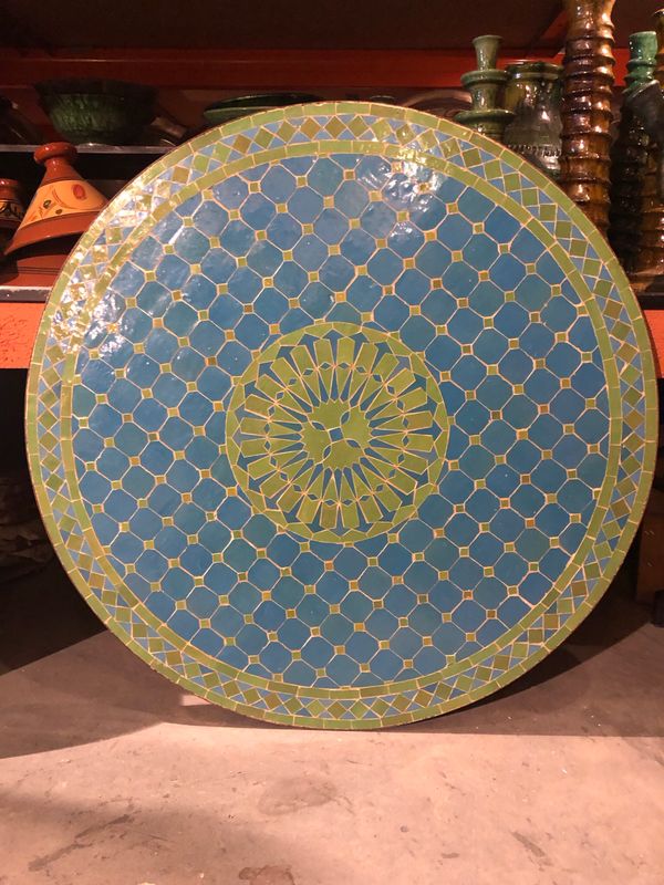 Marokkaanse Mozaiek tafel (blad) Met ROZET 100 cm Turqouise-Appelgroen 