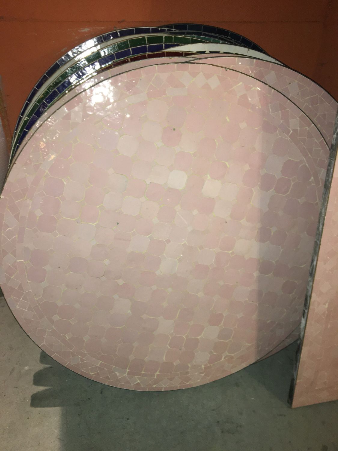 Marokkaanse Mozaiek tafel (blad) 100 cm Roze-Uni Handgemaakt