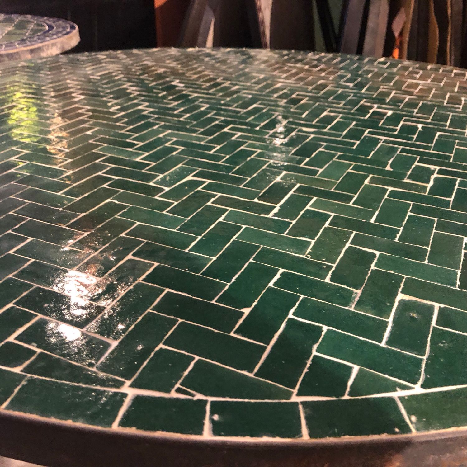 Marokkaanse Mozaiek tafel (blad) 100 cm Groen- Visgraat Handgemaakt