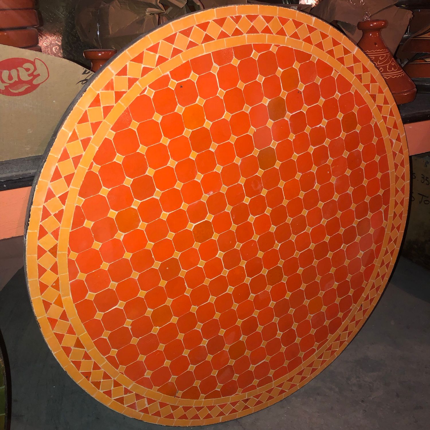 Marokkaanse Mozaiek tafel (blad) 100 cm  Oranje-Geel Handgemaakt