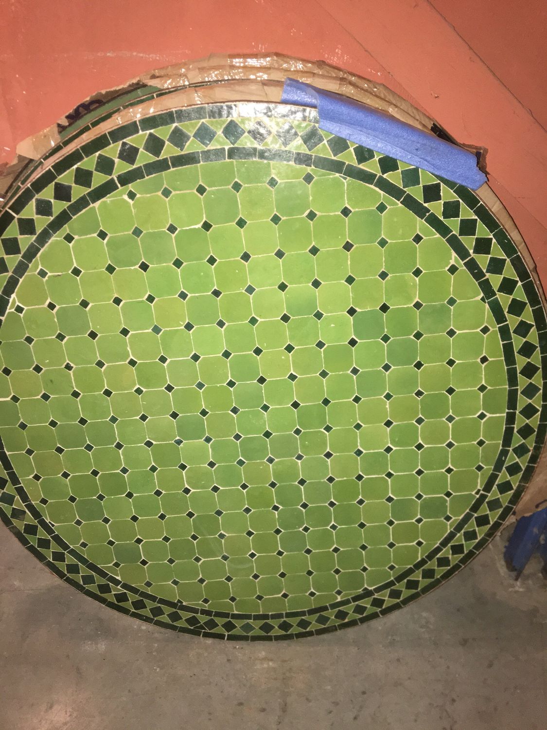 Marokkaanse Mozaiek tafel (blad) 100 cm Appelgoen-Groen Handgemaakt