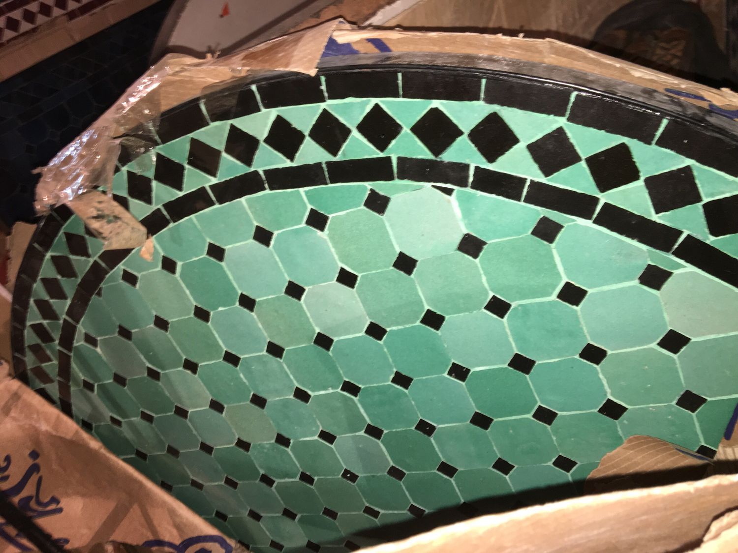 Marokkaanse Mozaiek tafel (blad) 100 cm Zeegroen-Zwart Handgemaakt