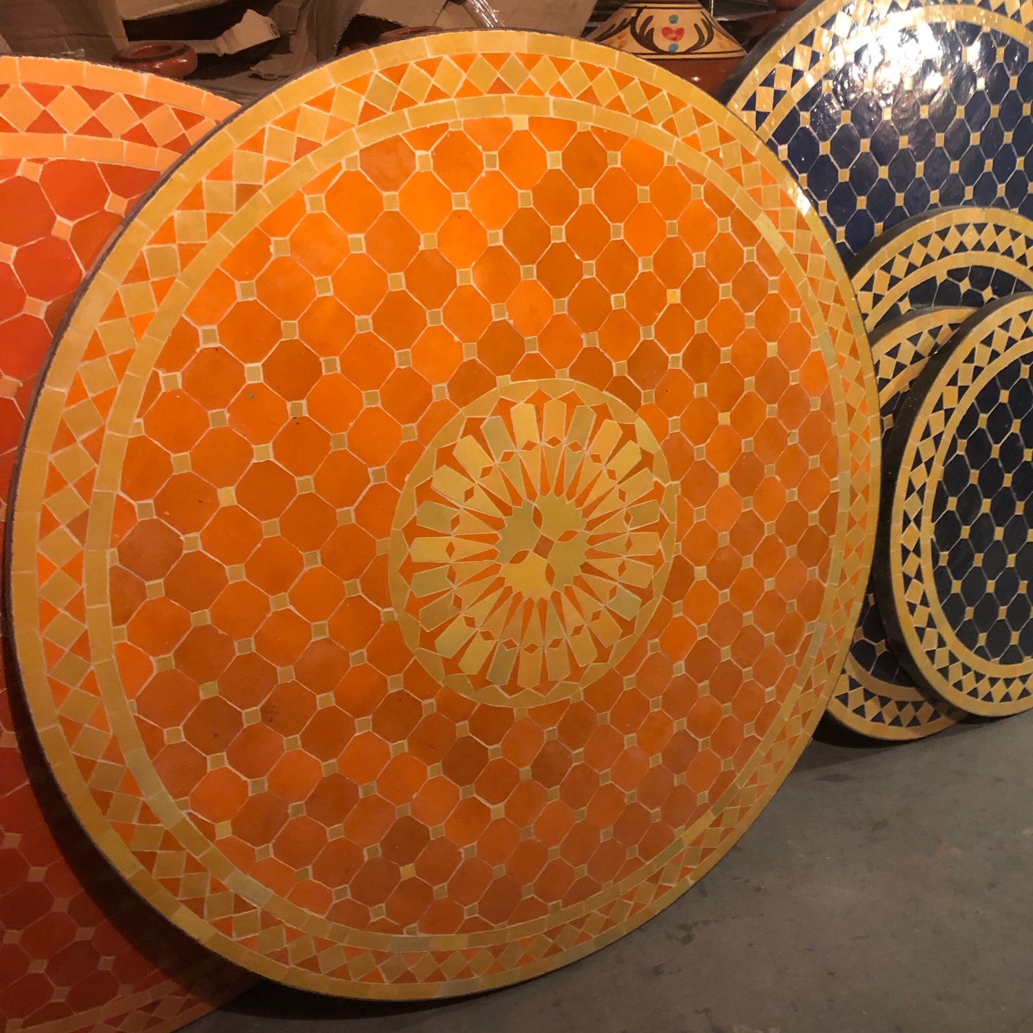 Marokkaanse Mozaiek tafel (blad) Met ROZET 100 cm Oranje-Geel