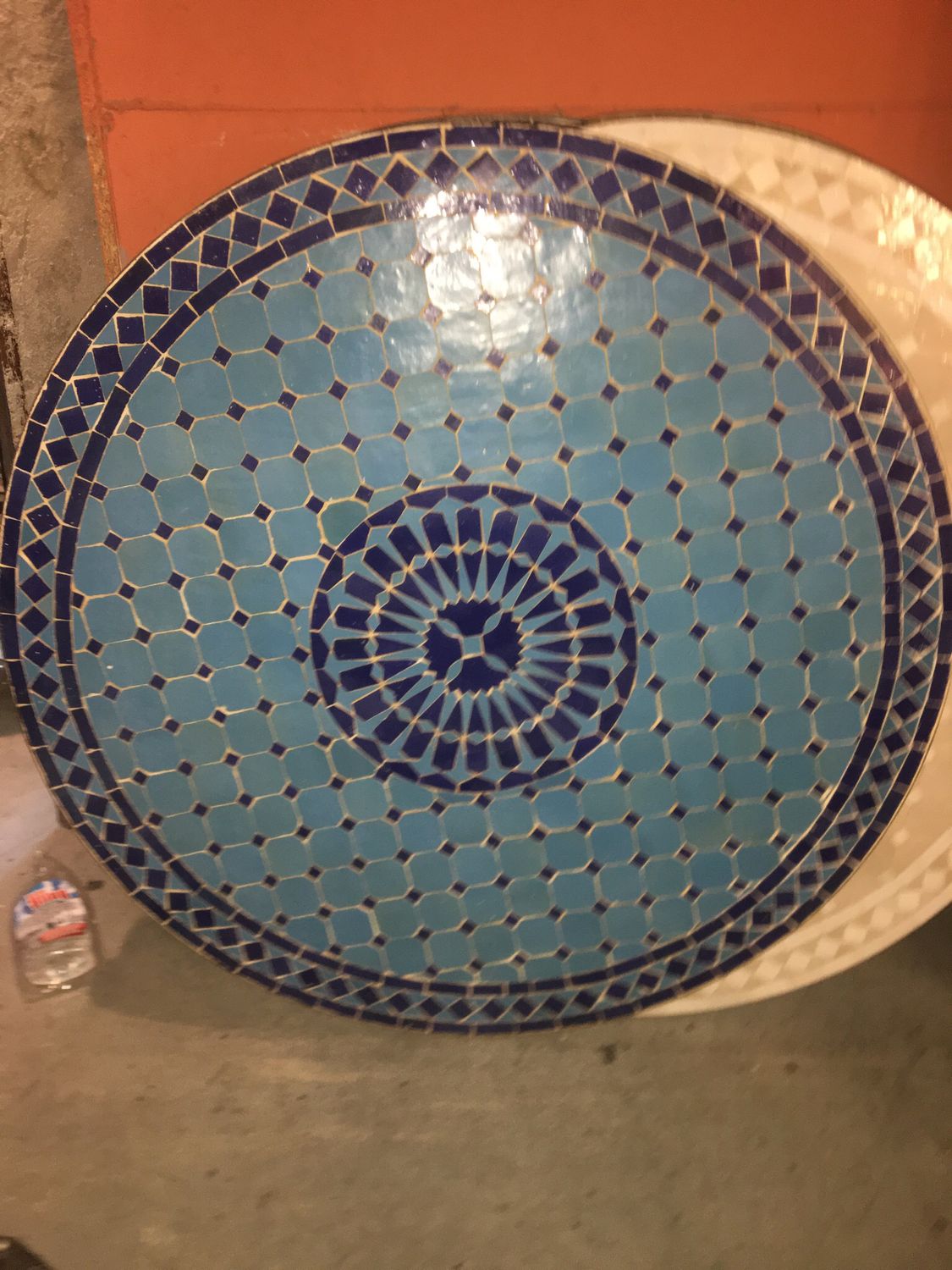 Marokkaanse Mozaiek tafel (blad) Met ROZET 100 cm Turqouise-Blauw 2