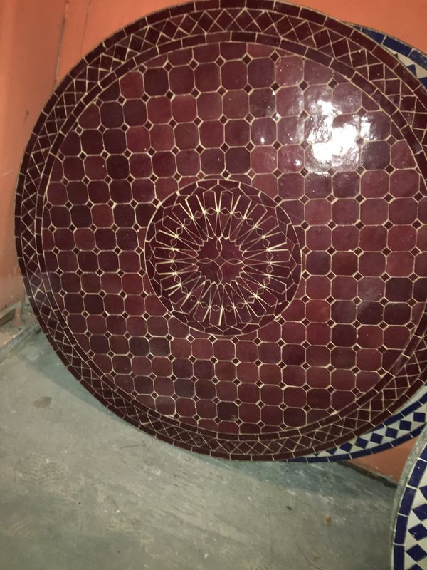 Marokkaanse Mozaiek tafel (blad) Met ROZET 100 cm Bordeaux rood Uni