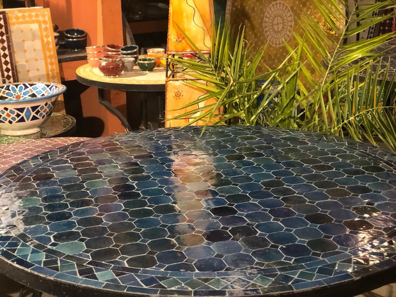 Marokkaanse Mozaiek tafel (blad) 100 cm  Petrolblauw Uni Handgemaakt