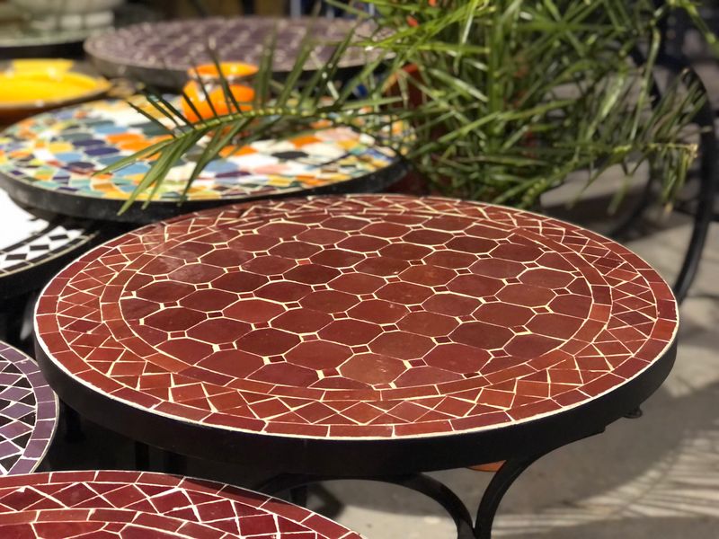 Marokkaanse Mozaiek tafel (blad) 60 cm - Bordeaux Rood Uni Handgemaakt