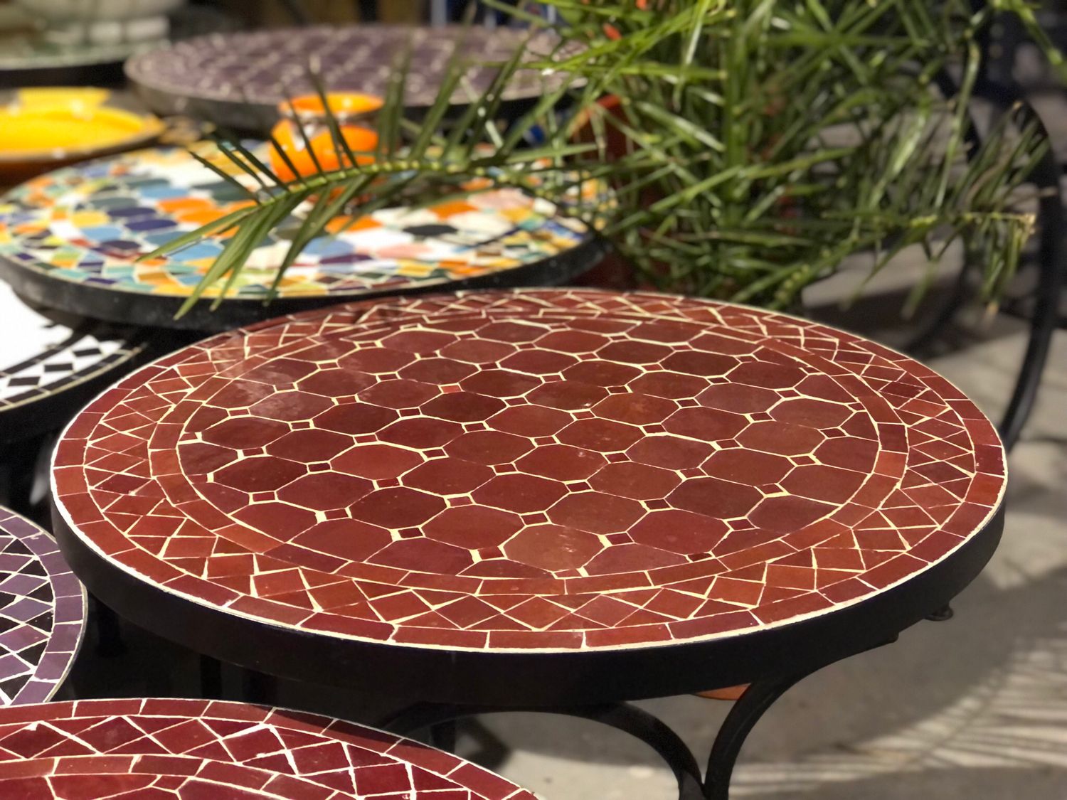 Marokkaanse Mozaiek tafel (blad) 60 cm - Bordeaux Rood Uni Handgemaakt