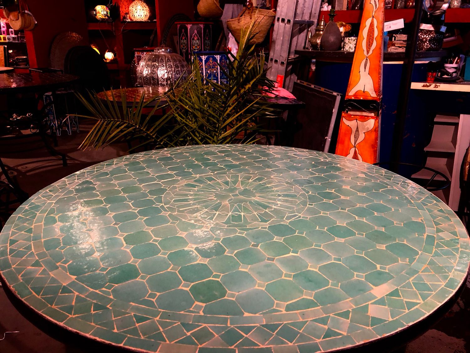 Marokkaanse Mozaiek tafel (blad) Met ROZET Zeegroen Uni