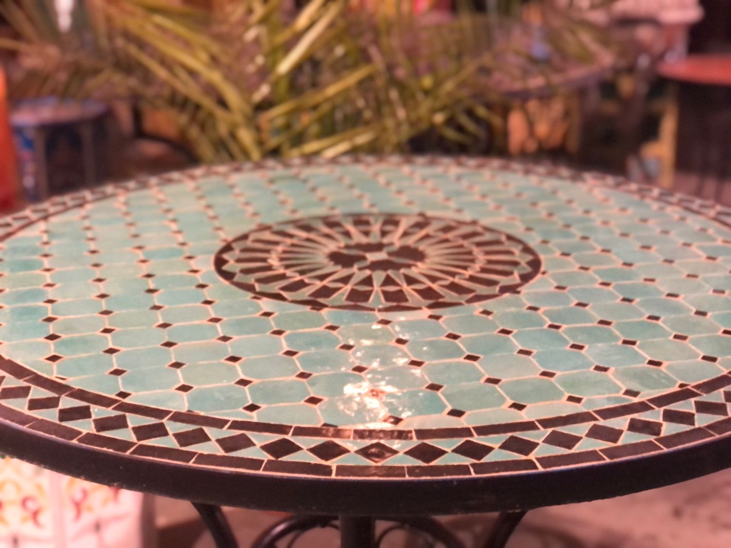 Marokkaanse Mozaiek tafel (blad) Met ROZET 100 cm Zeegroen-Zwart