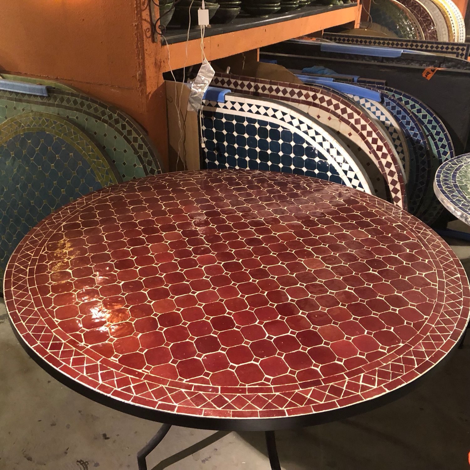 Marokkaanse Mozaiek tafel (blad) 120 cm Bordeaux rood Uni Handgemaakt