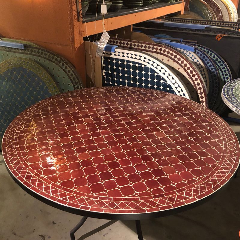 Marokkaanse Mozaiek tafel (blad) 120 cm Bordeaux rood Uni Handgemaakt