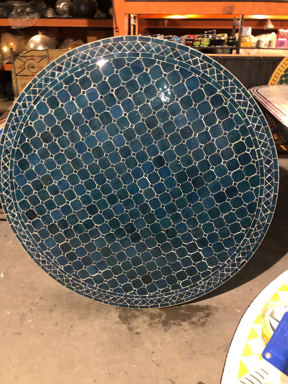 Marokkaanse Mozaiek tafel(blad) 120 cm Petrolblauw Uni Handgemaakt