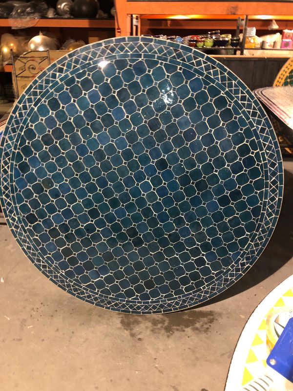 Marokkaanse Mozaiek tafel(blad) 120 cm Petrolblauw Uni Handgemaakt