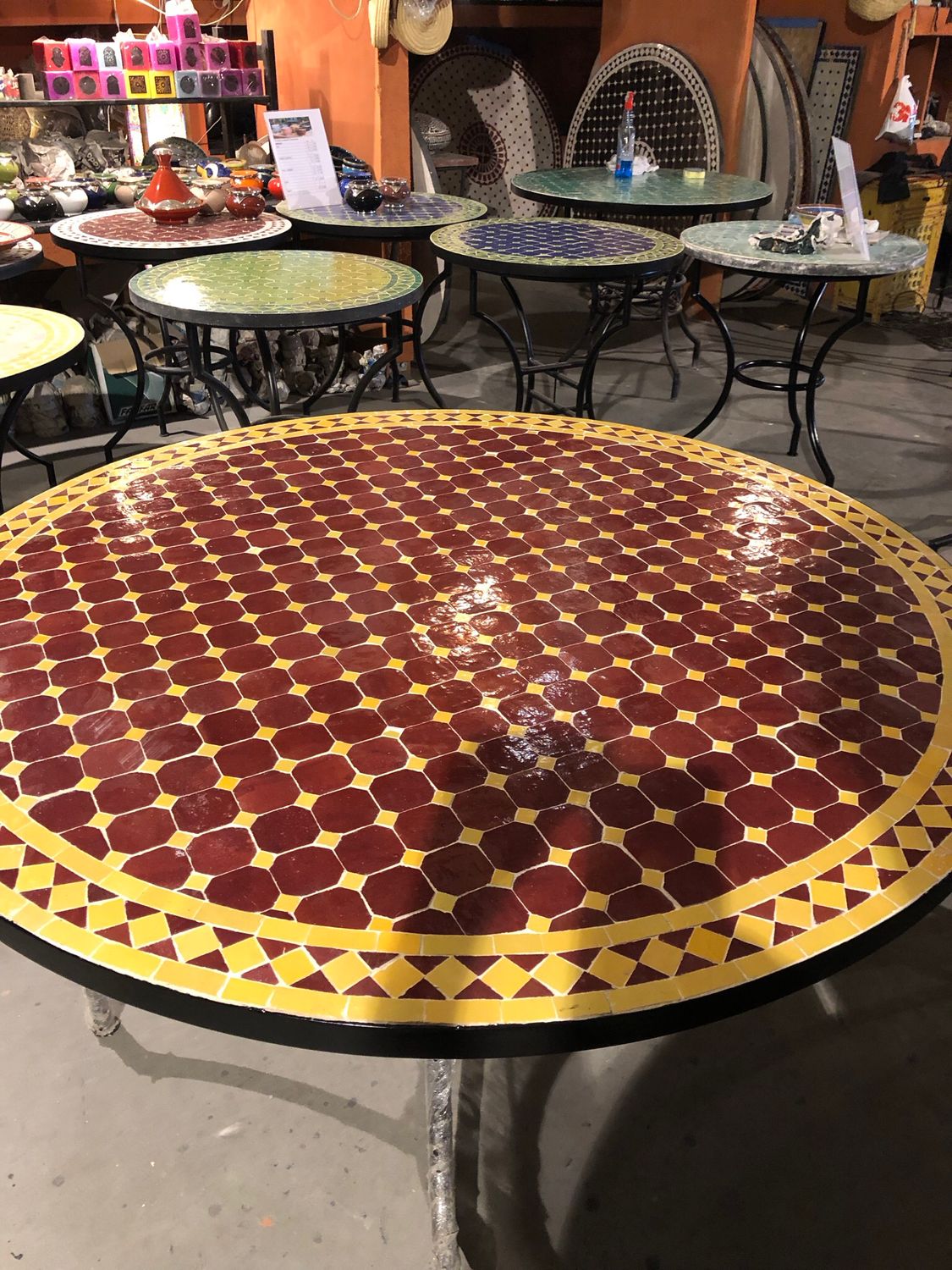 Marokkaanse Mozaiek tafel (blad) 120 cm Bordeau rood-Geel