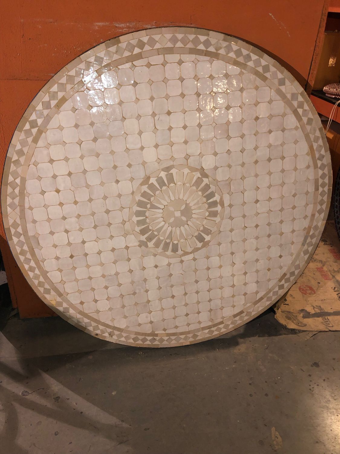 Marokkaanse Mozaiek tafel (blad) Met ROZET 120 cm Wit-Creme