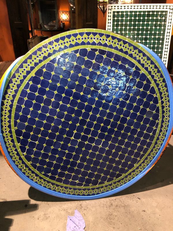 Marokkaanse Mozaiek tafel (blad) 120 cm Blauw-Appelgroen Sinsla