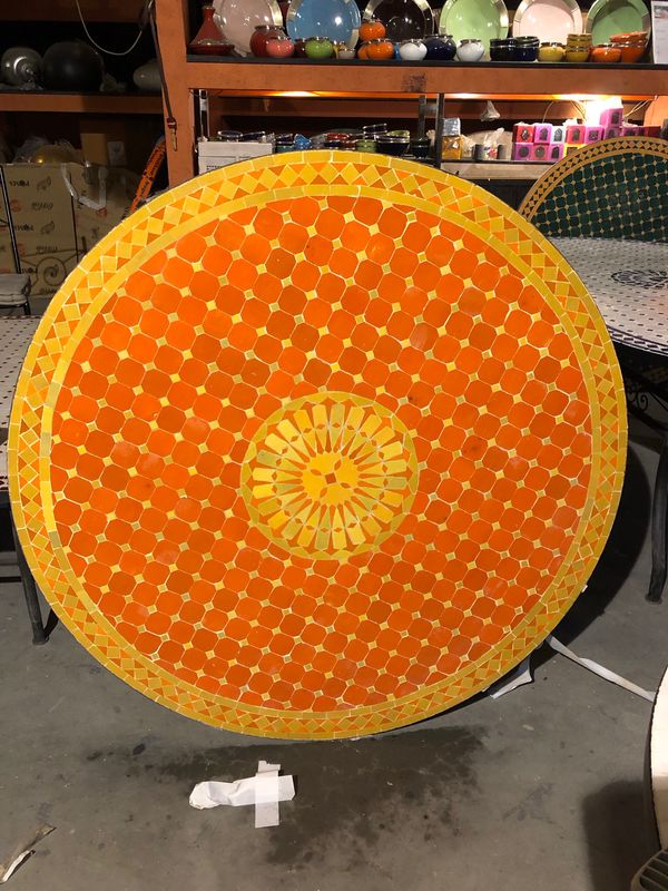 Marokkaanse Mozaiek tafel (blad) Met ROZET 120 cm Oranje-Geel