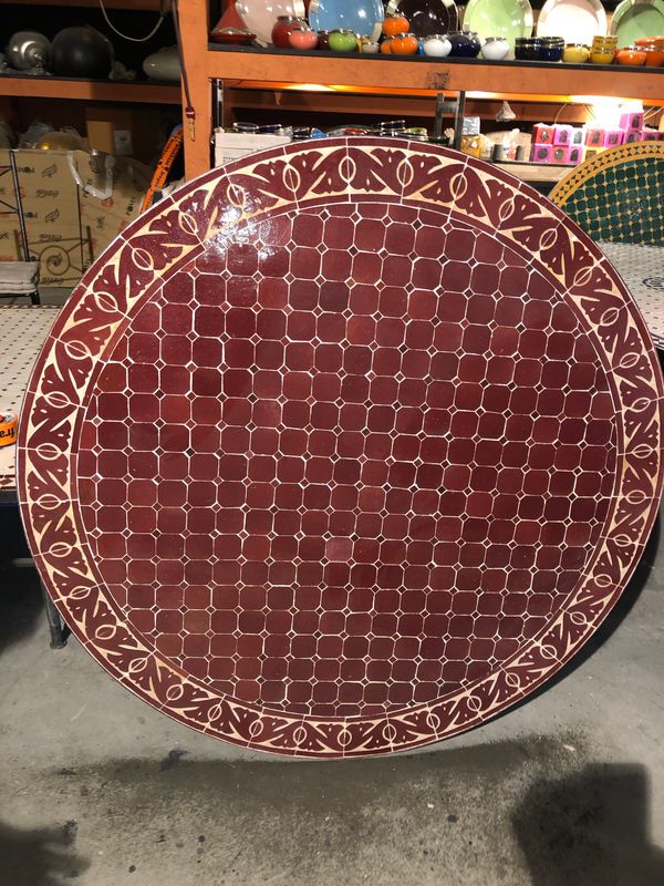 Marokkaanse Mozaiek tafel (blad) 120 cm Bordeaux rood Graveer