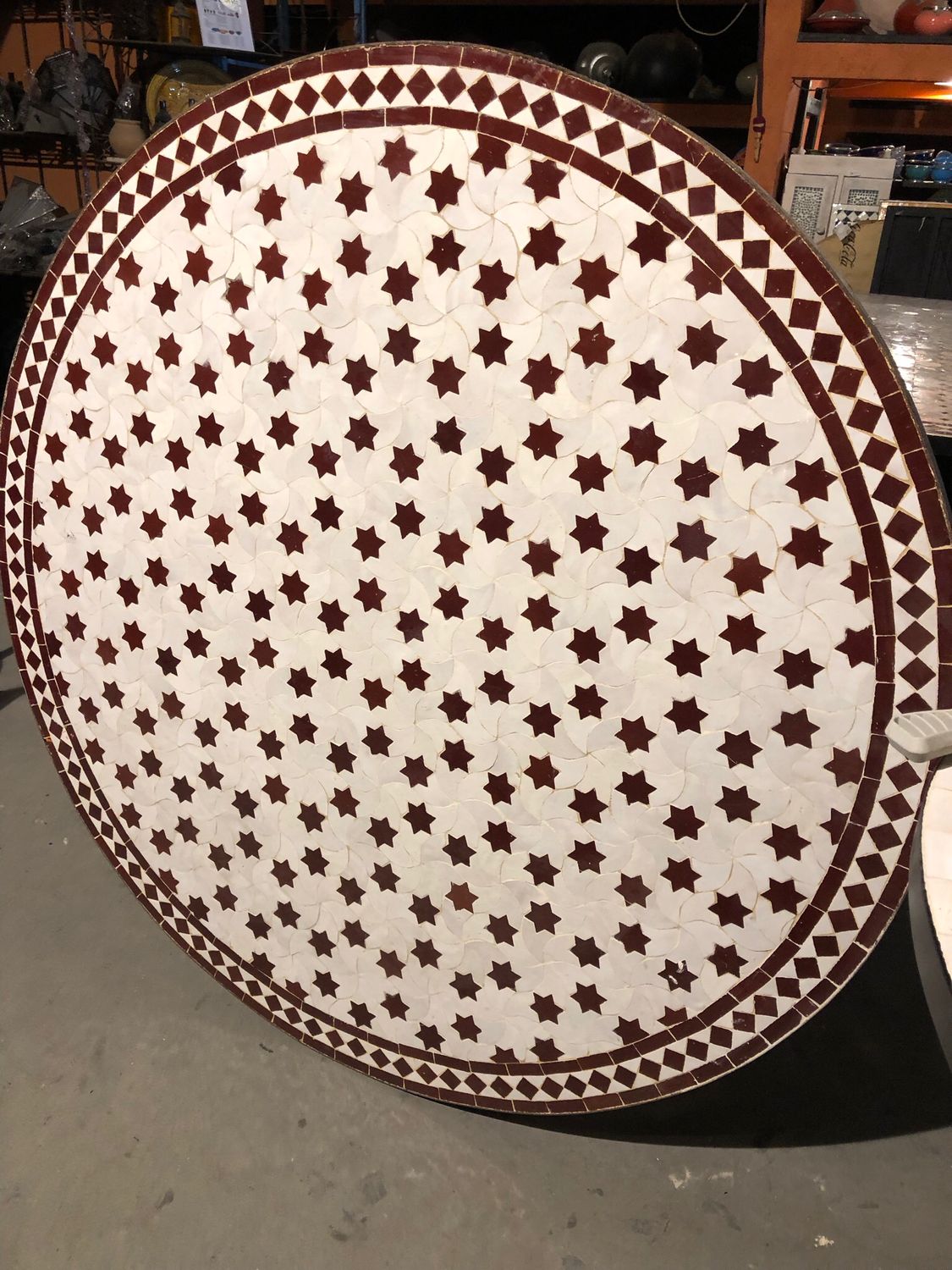 Marokkaanse Mozaiek tafel (blad) 120 cm Wit-Rood Ster Handmade