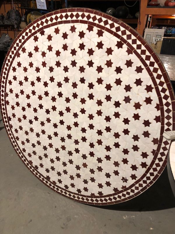 Marokkaanse Mozaiek tafel (blad) 120 cm Wit-Rood Ster Handmade