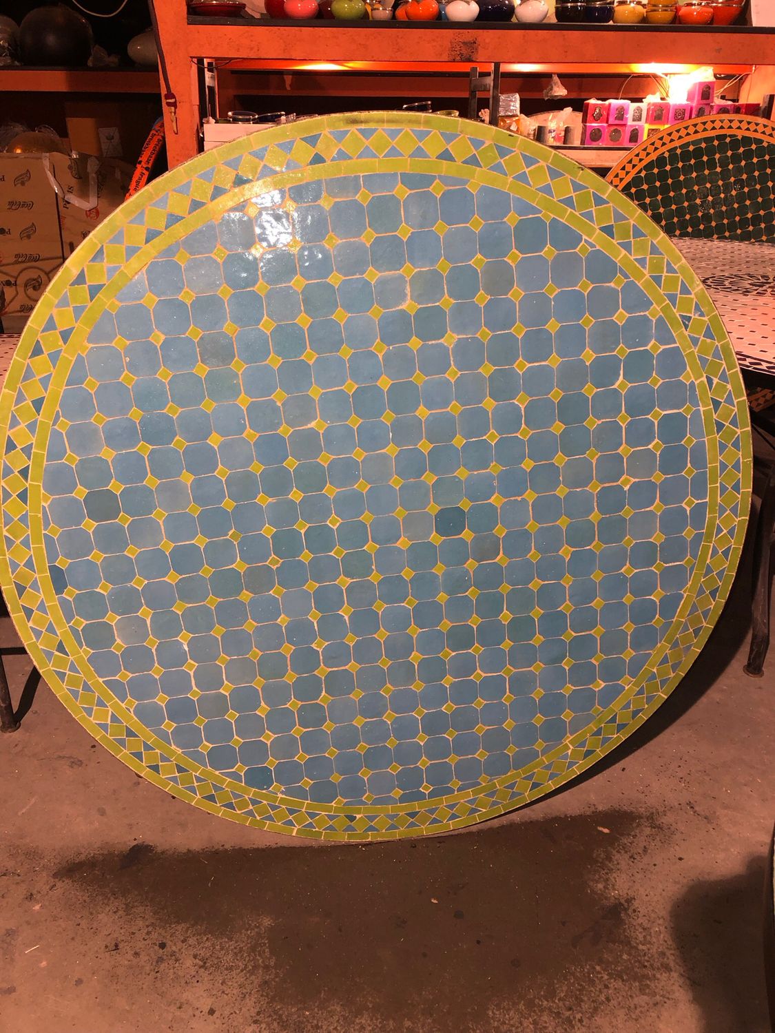Marokkaanse Mozaiek tafel (blad) 120 cm Turqoise blauw-Geel