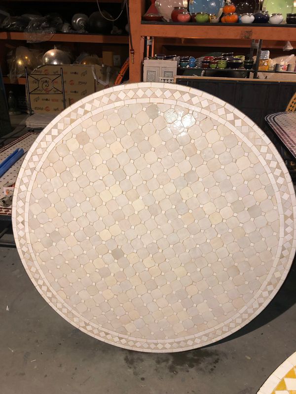 Marokkaanse Mozaiek tafel (blad) 120 cm Creme-Wit