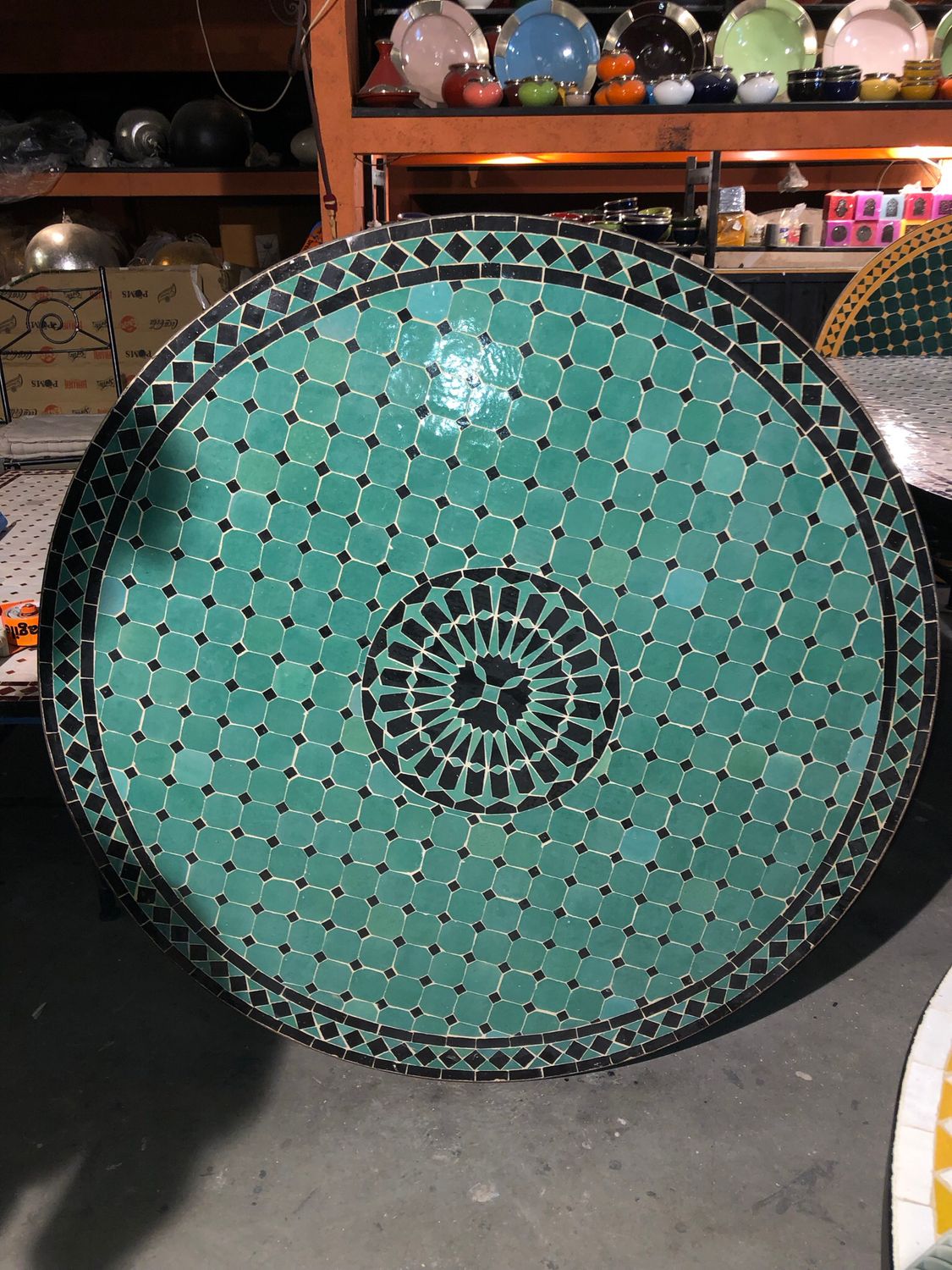 Marokkaanse Mozaiek tafel (blad) Met ROZET 120 cm Zeegroen-Zwart