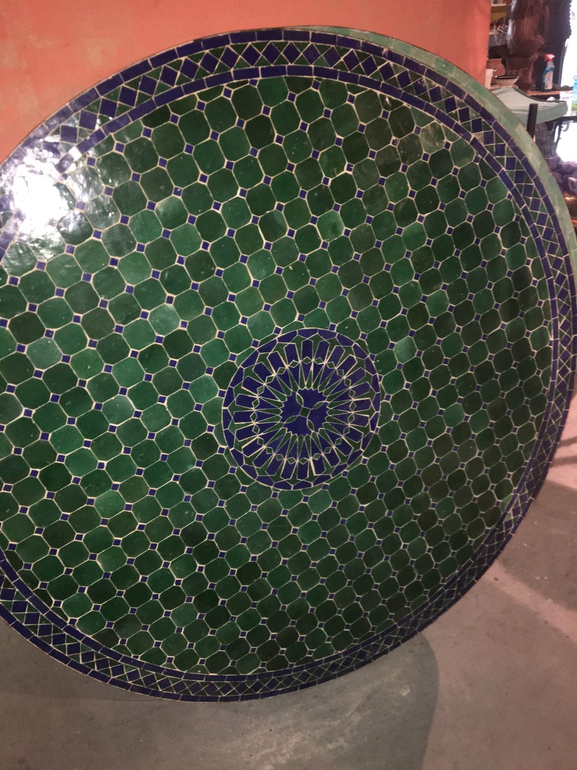 Marokkaanse Mozaiek tafel (blad) Met ROZET 140 cm Groen-Blauw