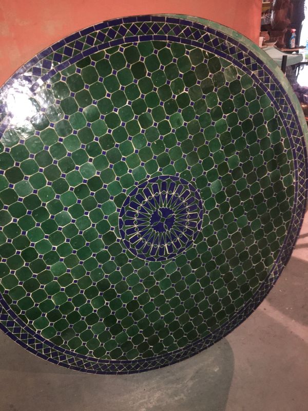 Marokkaanse Mozaiek tafel (blad) Met ROZET 140 cm Groen-Blauw