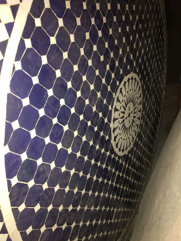 Marokkaanse Mozaiek tafel (blad) Met ROZET 140 cm Blauw-Wit