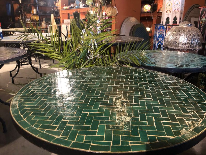 Marokkaanse Mozaiek tafel (blad) 80 cm Groen-Visgraat Handgemaakt